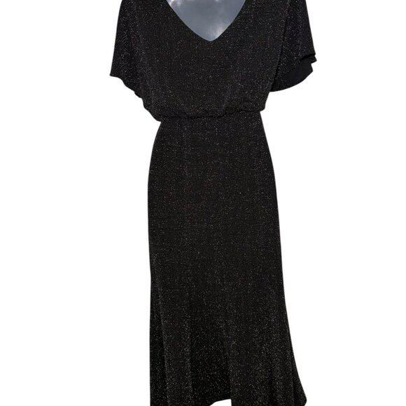 Donna Morgan Metallic Knit Midi Dress Black Silver Shimmer Size 0 - Picture 4 of 6